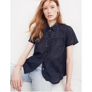 Madewell Eyelet Seamed Button Down  Black Shirt XS